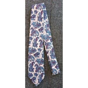 Tie 70 80s 90s Y2K New Vintage Italian Silk Ivory Blue Paisley 3.25 Wide 59 Long